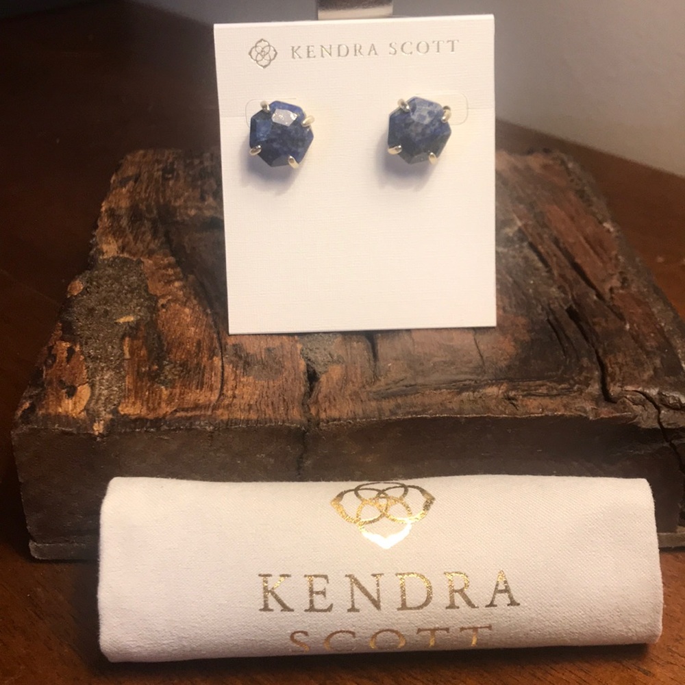 Kendra Scott Gold Stud Blue Lapis Ryan Earrings!! - Picture 3 of 7
